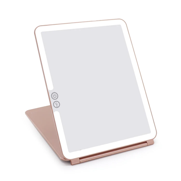 Rechargeable touch sensor mini ipad shape makeup light mirror travel mirror with foldable plastic cover