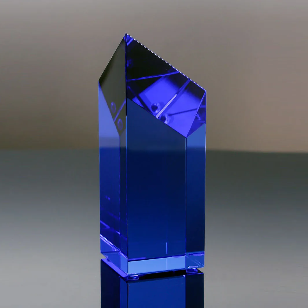 Carved Diamond Shape Different Size Loyal Blue Color Prism Crystal Awards