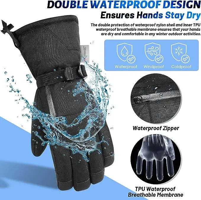 Winter waterproof wholesale touch screen gloves sport electric heating glove ski gloves