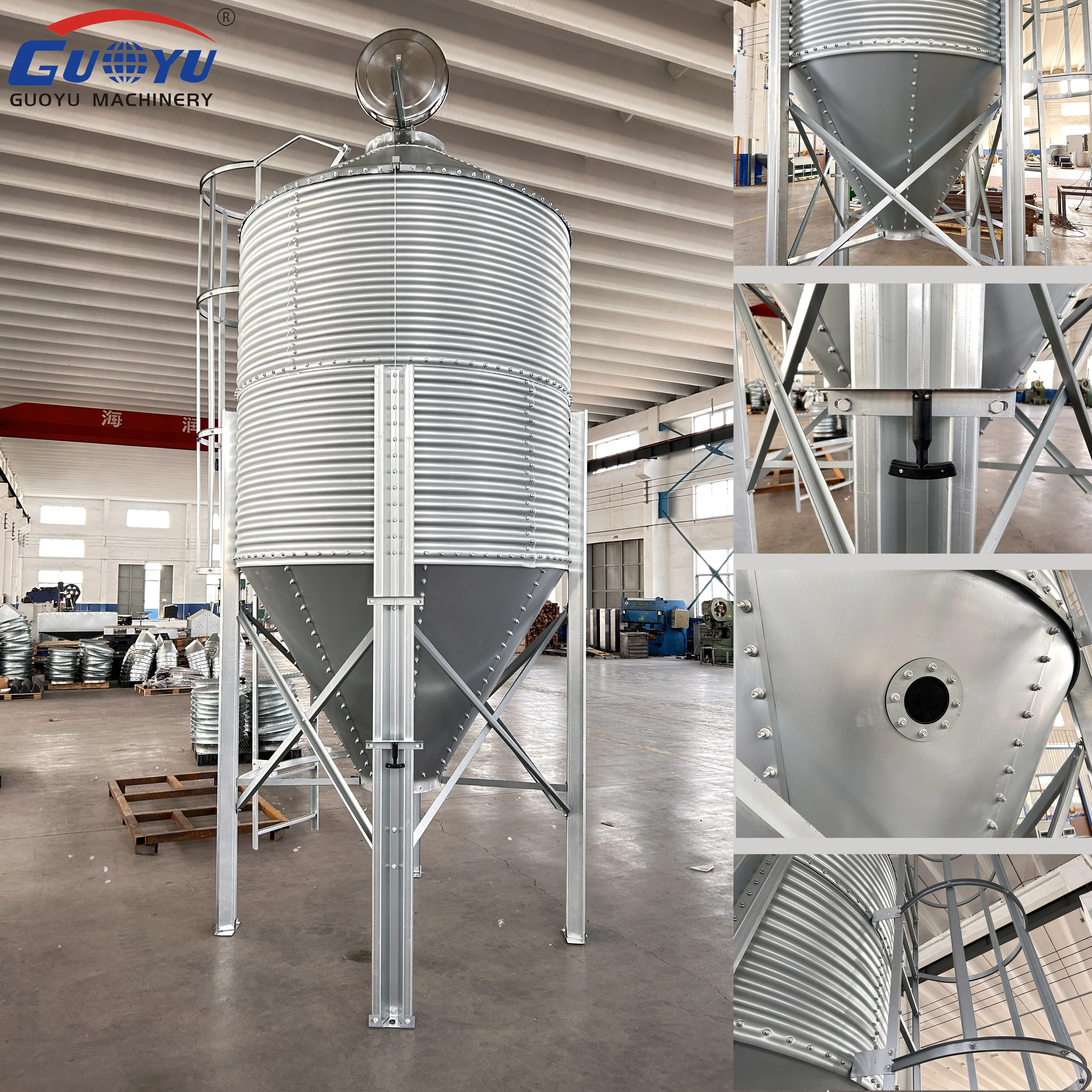 Large Capacity Galvanized Steel Rice Husk Storage Silo Livestock  Automatic Feeding  Machine