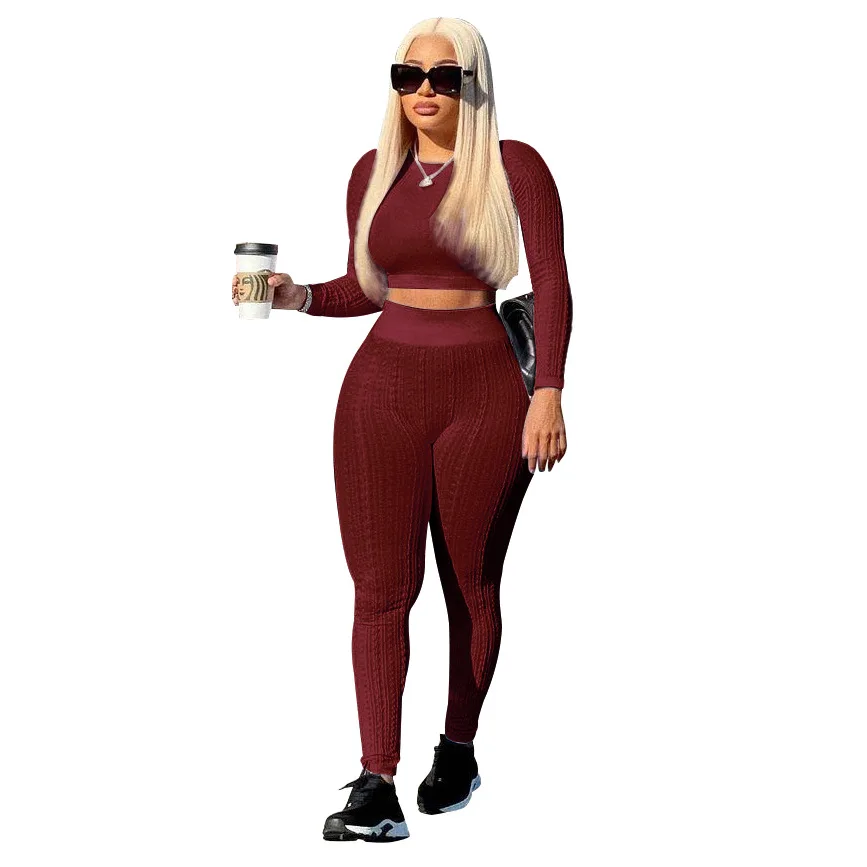 Fashion Plus Size Women Clothing Trendy Sweater Sexy Jogger Set Women Faux Fur Crop Top Tracksuit Sweatshirt Two Piece Pants Set