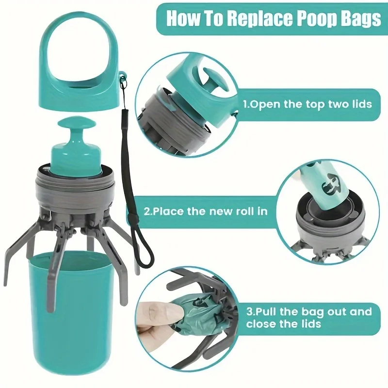 Pet Poop Pickup, Scooper Potty, Portable Easy-to-clean Dog Poop Scooper - Durable Plastic With Built-in Dog Poop Bag Dispenser