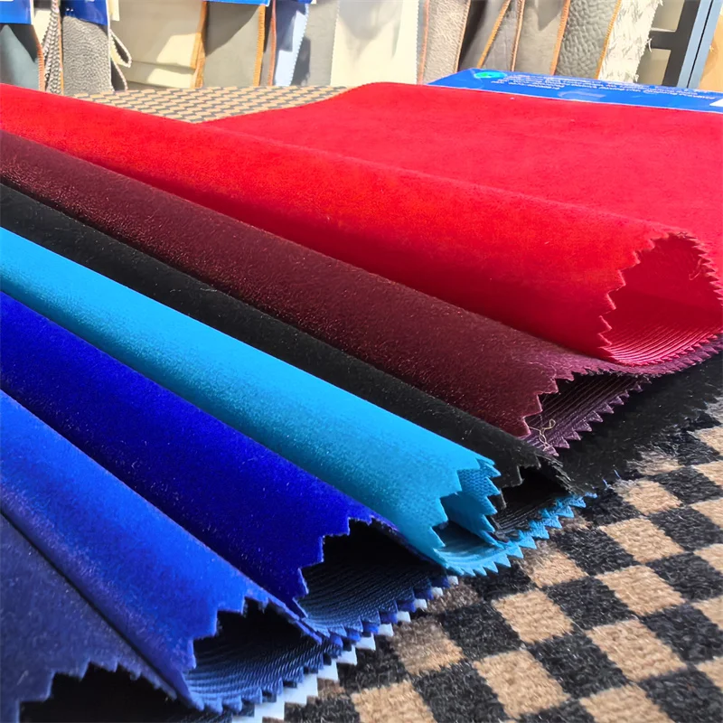 factory 170gsm plain dyed solid 100% acrylic polyester velvet flocked fabric for jewelry package gift box