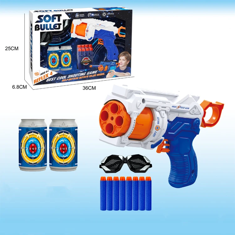 Reflex 4 Rotating Barrel Blaster Guns /Cool Shooting pistolas de agua Soft bullet gun toys with glasses for boy and girl