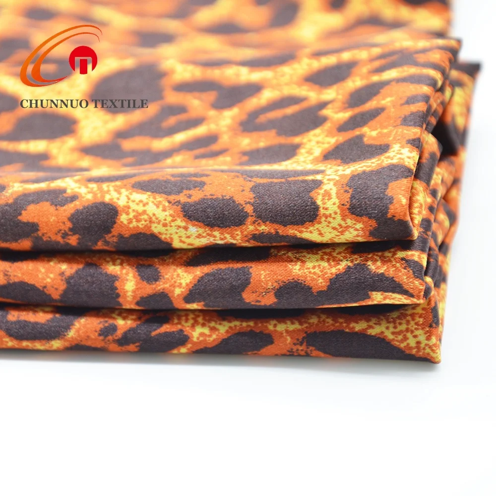 Chunnuo Textile Brown Leopard Printed 100% Polyester Satin Fabric