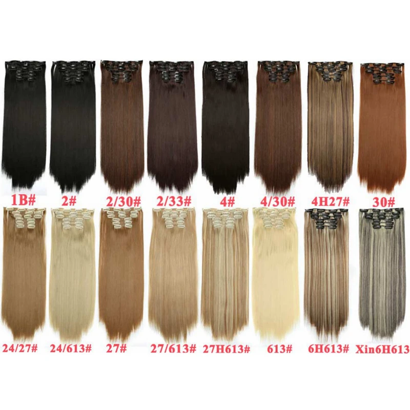 Wholesale Invisible 22 inch 6 pieces Hair Clip in Hair Extensions Straight Synthetic Hair