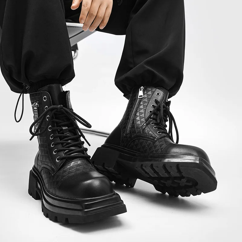2023 new mid-calf boots English wind black comfortable breathable increase factory wholesale
