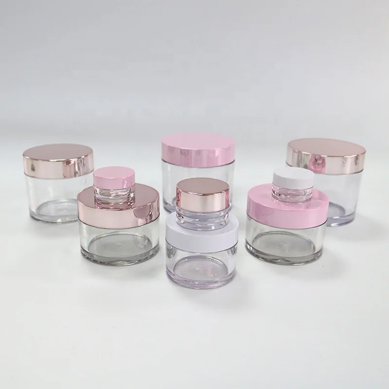 Cosmetic Packaging Custom Logo Clear Empty 1Oz 2Oz 4Oz 3 Oz 8Oz 15G 30G Powder Container Plastic Cosmetic Jar With Gold Pink Lid