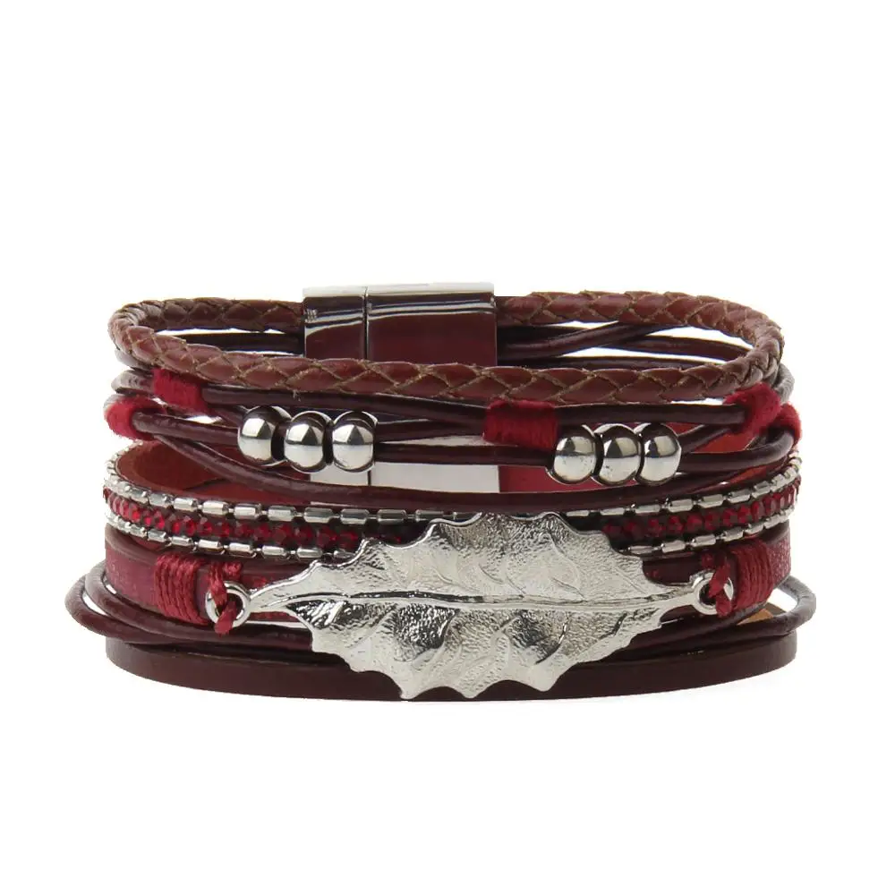 2019 Christmas Gift Magnetic Clasp Charms Wrap Bracelet Genuine Leather