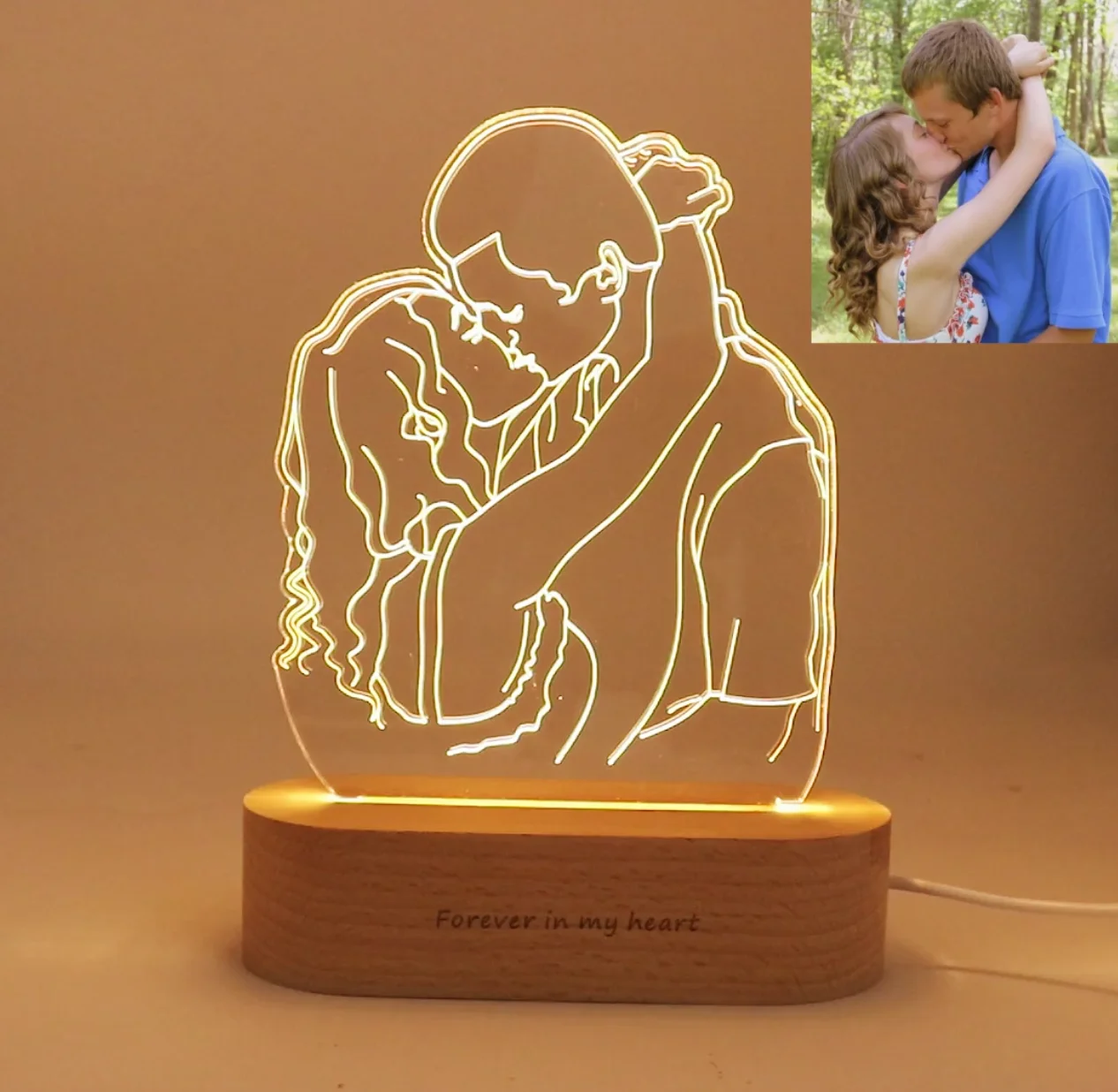 
Wooden Base Customization Acrylic 3D Led Night Light Table Lamp Romantic Night Lampe Personalis 
