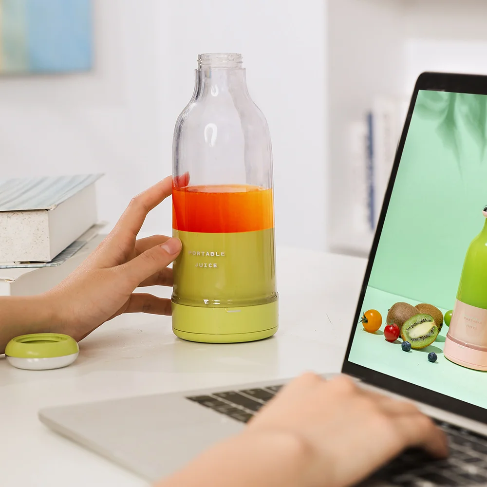 2023 hot sale gift New Small Wireless Rechargeable Mini Portable Fruit Mixer Bottle 300ml capacity Usb 6 Blades Juicer Blender