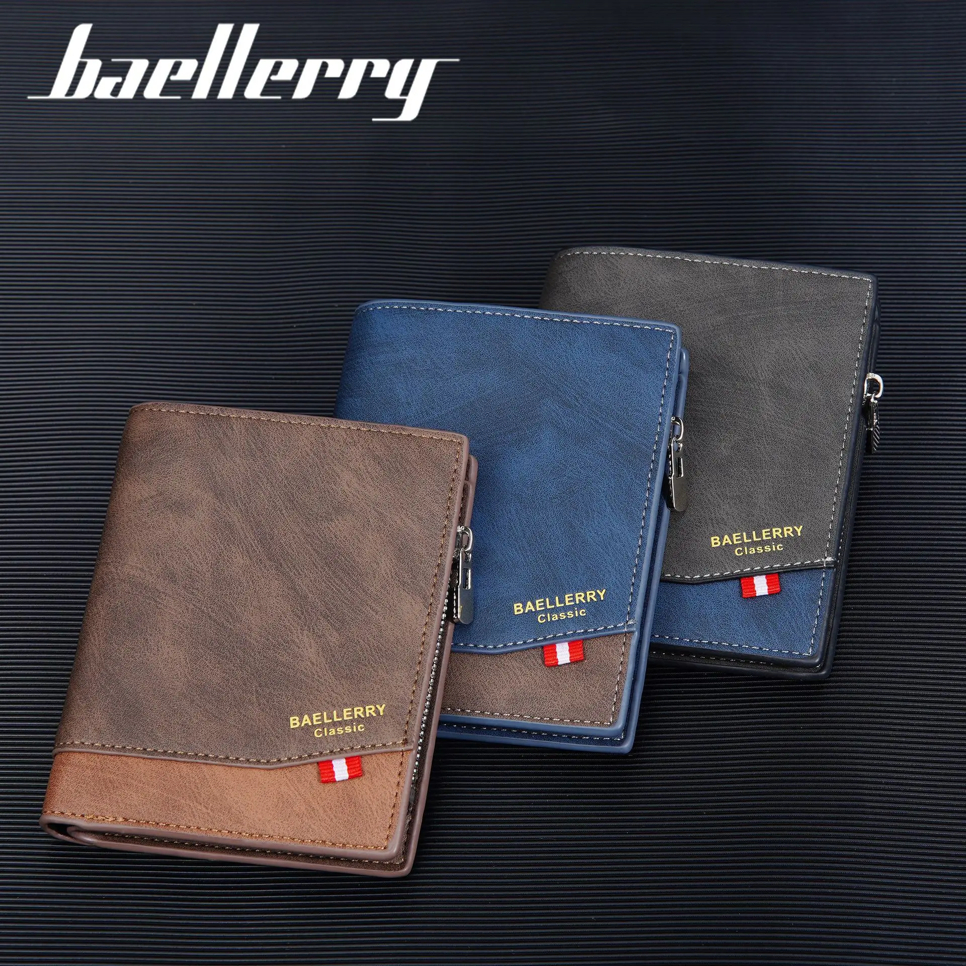 wholesale baellerry slim mens wallet trifold zipper coin purse slim black card holder wallets billetera cuero