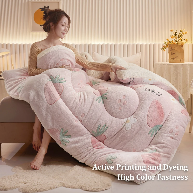 Polyester Fibre Bedding Set For Kids Queen Size Winter Designer Thickened Lamb Wool Velvet Cartoon Quilt Core Single Comforter