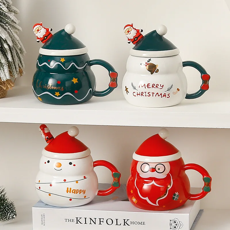 2024 New Ceramic Christmas Coffee Mugs Xmas 3D Santa Snowman Cute Snowman 17 ounce Glossy Ceramic Christmas Mug