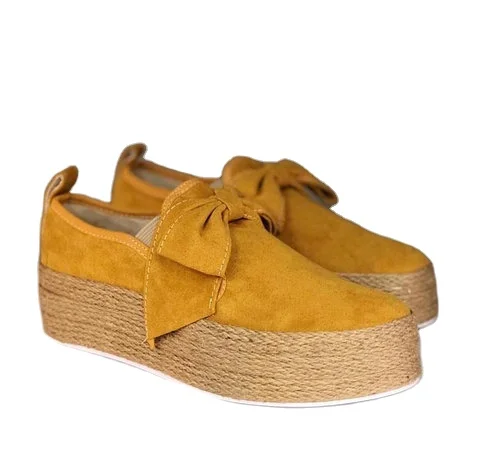 Новый дизайн 2020, плетеная женская обувь с бантом и пеньковой веревкой на платформе