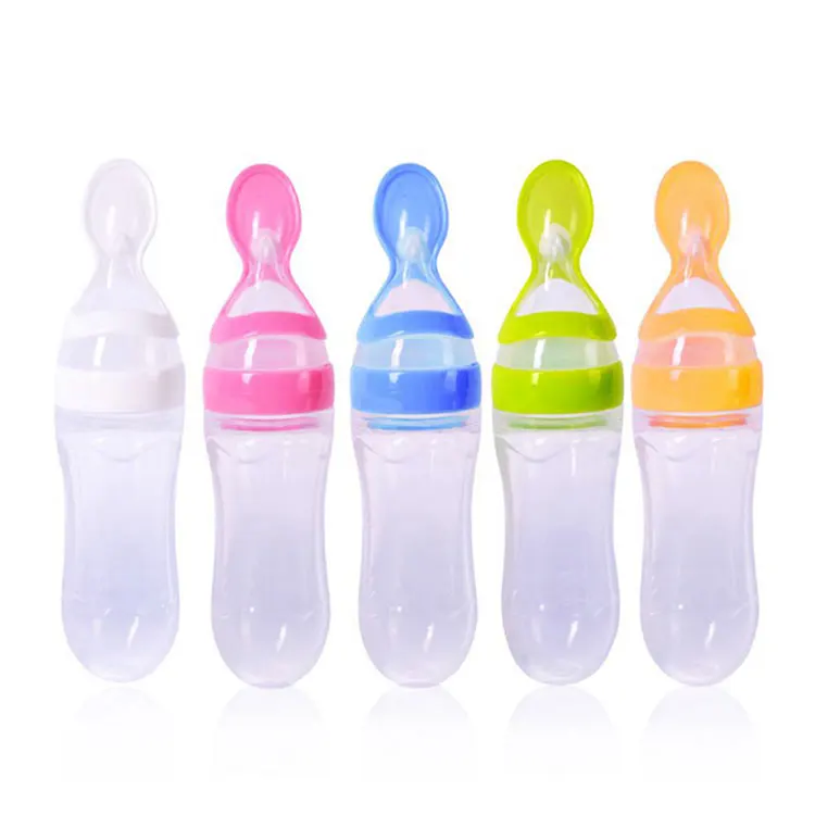 
Eco friendly Silicone Baby Squeeze Feeding Bottle with Spoon 