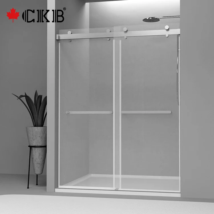 CKB Brushed Nickel Matt Black Chrome Bathroom Tempered Glass Double Sliding Frameless Shower Room