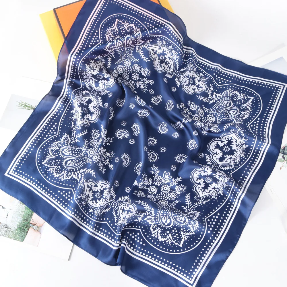 for Women Girls Cheap 100% Polyester Red Blue Orange Neckerchief Head Wrap 27.5x27.5inch  Paisley Satin  Slik Scarf Bandana