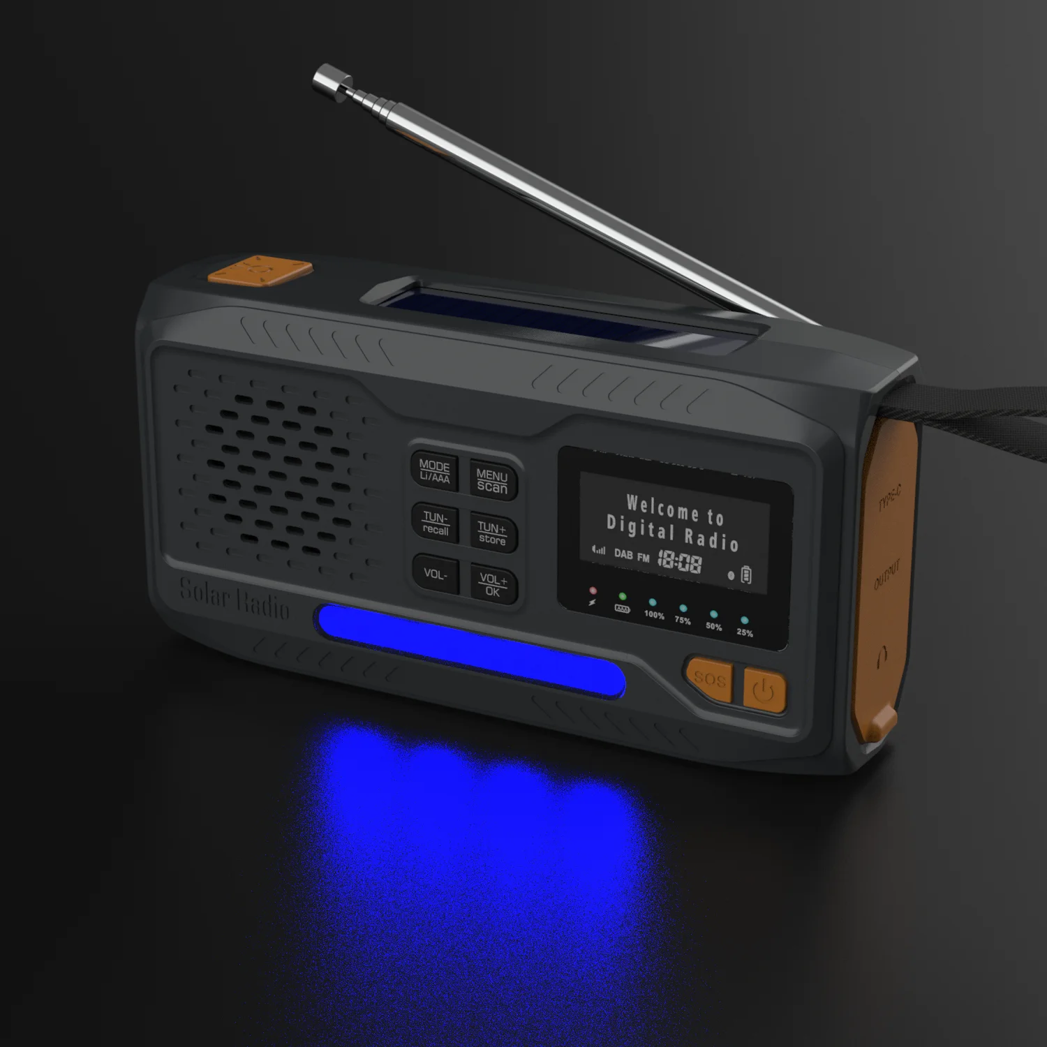 2000mAh Portable Power Bank Smart Phone Charr Emerncy Hand Crank DAB Radio LED Flashlight DAB+/FM Speaker Made Plastic Material