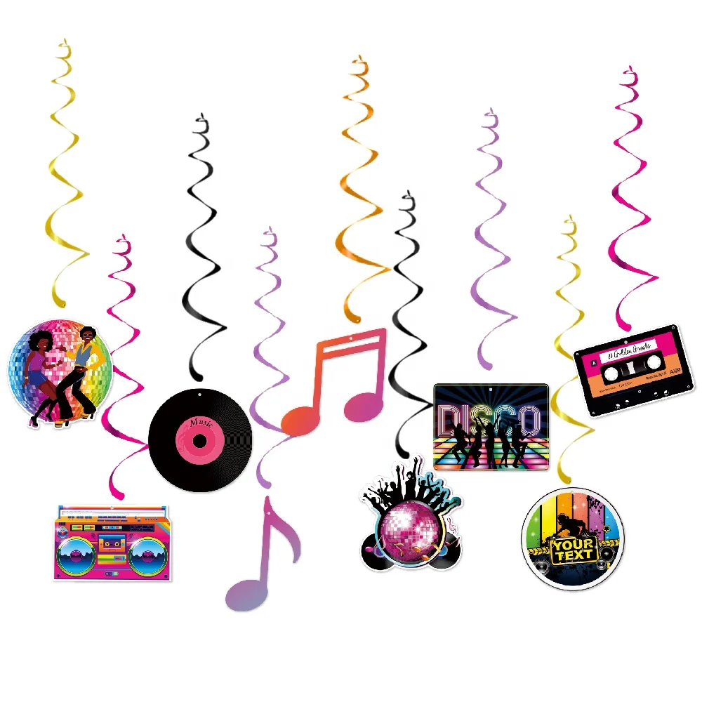 New Product 60s 70s 80s Theme Party Decoration Hip Hop Throwback Hanging Swirls Ceiling for Adults Rock Hippie Disco Retro Party