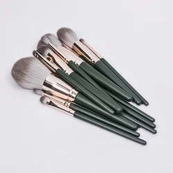 Wholesale 14pcs Textured Green Wooden Handle Rose Gold Ferrule Synthetic Hair Makeup Brush Set