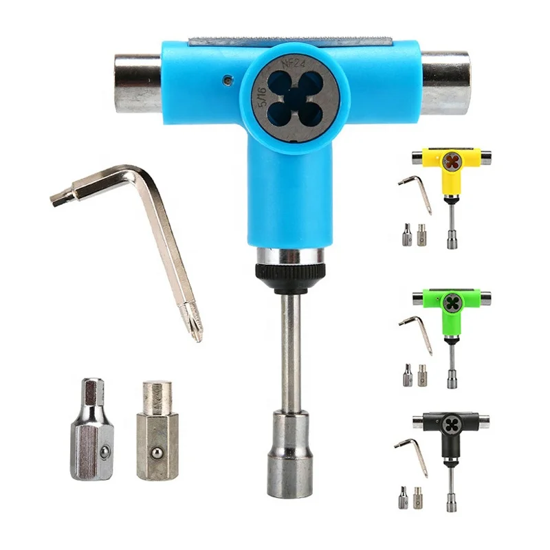 custom printing logo multifunctional T shape Y shape Plastic wrench or metal axle threader skateboard tools ratchet skate tools