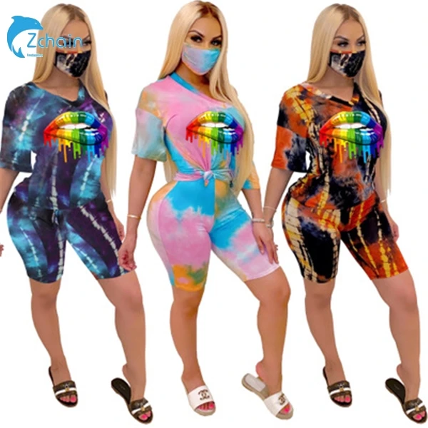 
Ready to Ship Women Tie Dye Gradient Print Two Pieces Sets Tracksuits T-shirt Shorts Skinny Leggings Pants Suit Fitness Outfits 