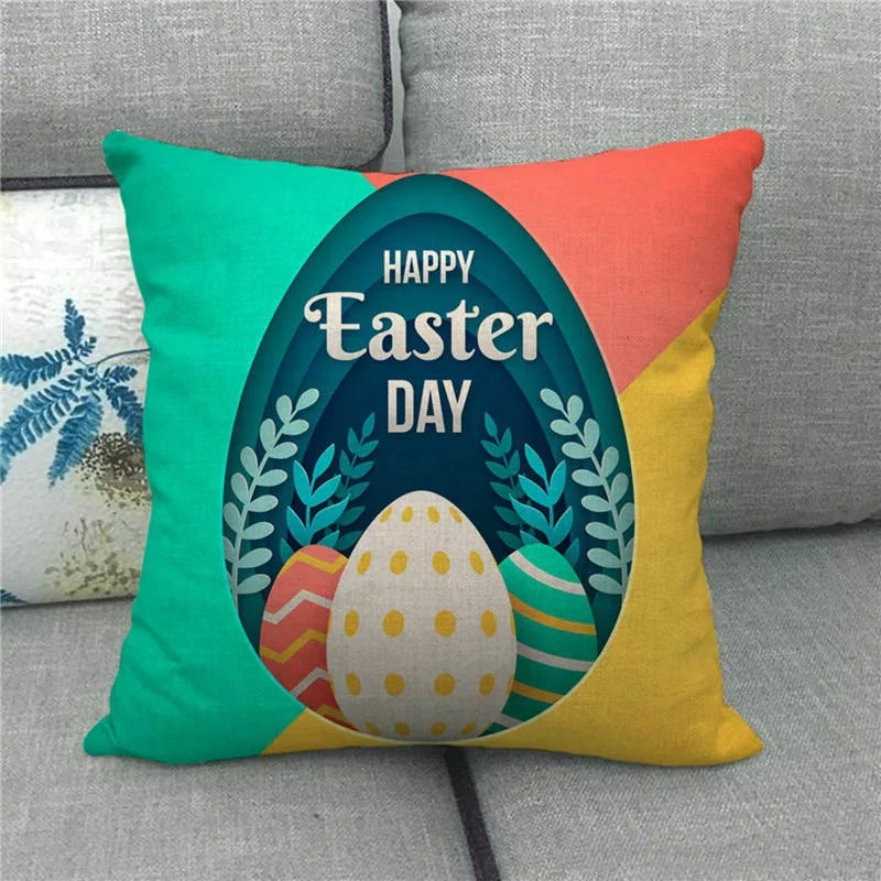 Amazon hot selling easter egg happy bunny linen pillow sofa cushion wholesale