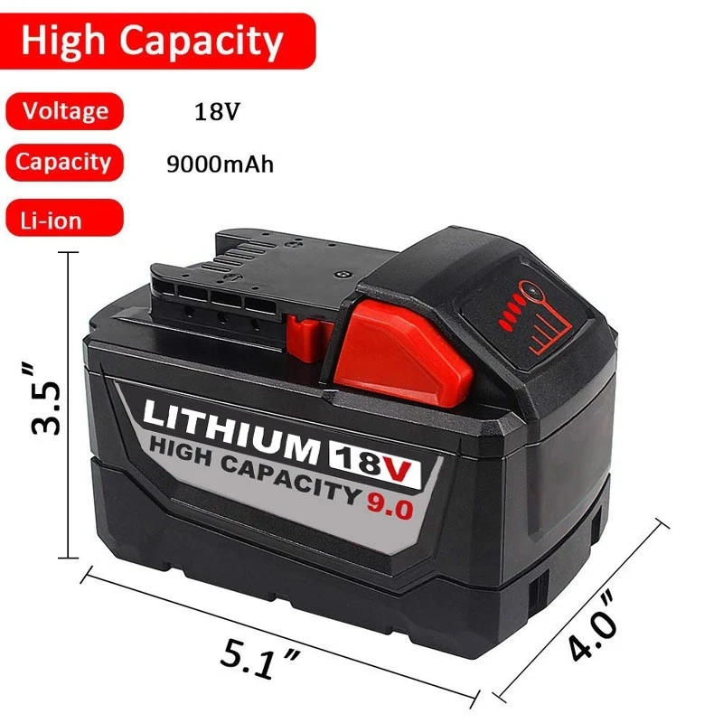 9.0ah 18v M18 Battery Replacement For Milwaukee 48-11-1852 Lithium Xc Power Tools M18b 48-11-1850 48-11-1820 48-11-1828 48-11-10
