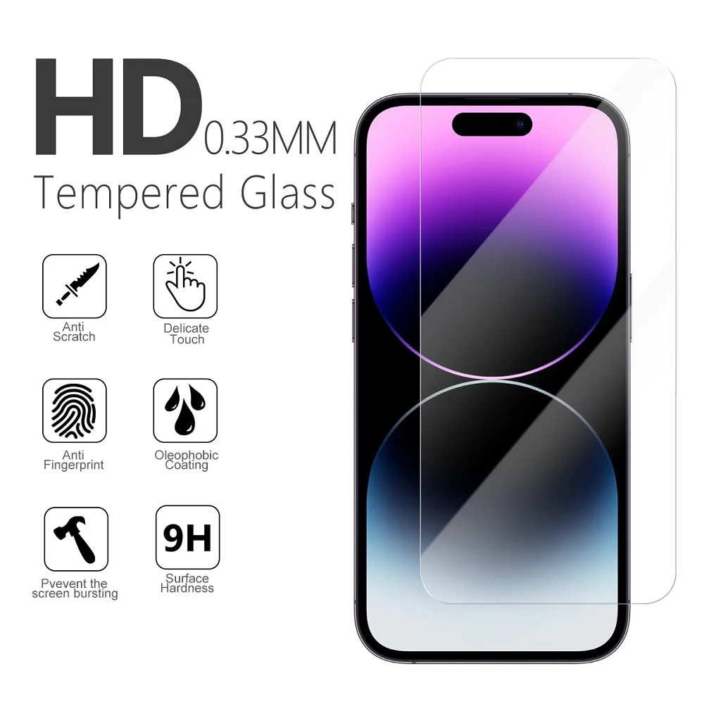 For iPhone 14 14 Pro 14 Pro max Tempered Glass Screen Protector 9H 2.5D 0.33mm Transparent Bubble Free Screen Protector Film