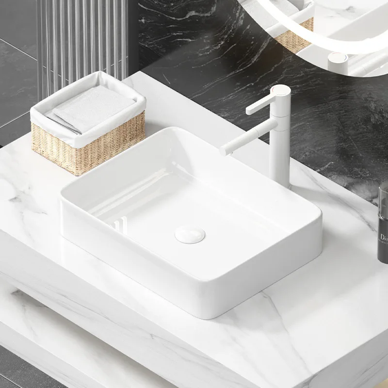 Above counter rectangle swivel faucet taps hand wash luxury hotel art designs ceramic basin wash modern faucet bathroom sinks