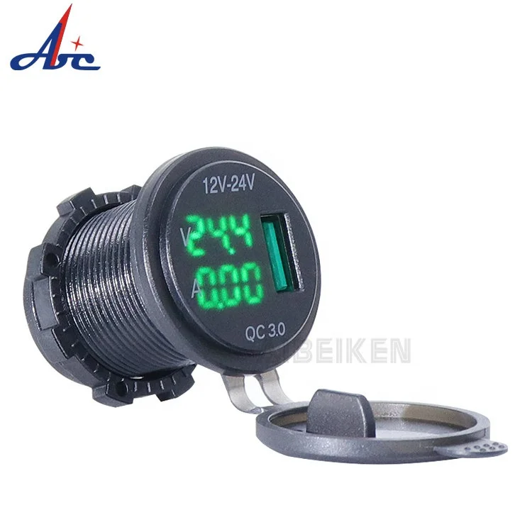 QC3.0 Fast Charger  24V Car Panel Voltmeter Ammeter USB Car Charger with Universal LED Digital Voltmeter Ammeter