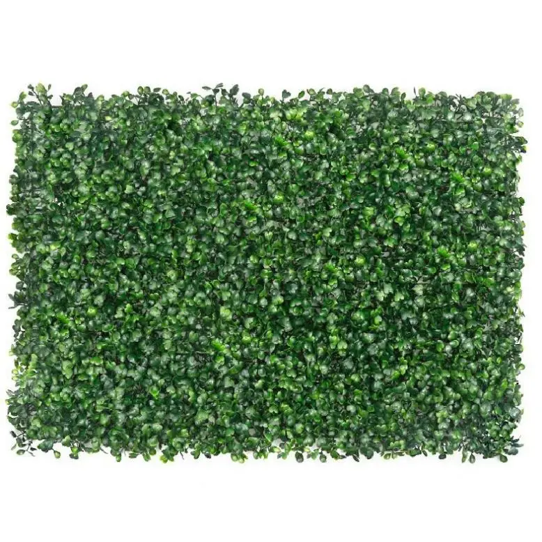 Pampas Faux Artificial Green Grass Wall Backdrop Panels With Green And White Flowers