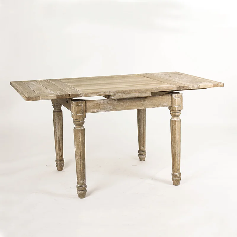 Hand carved rustic solid wood restaurant use  table and chairs extension dining furniture (DT-515F-OAK)
