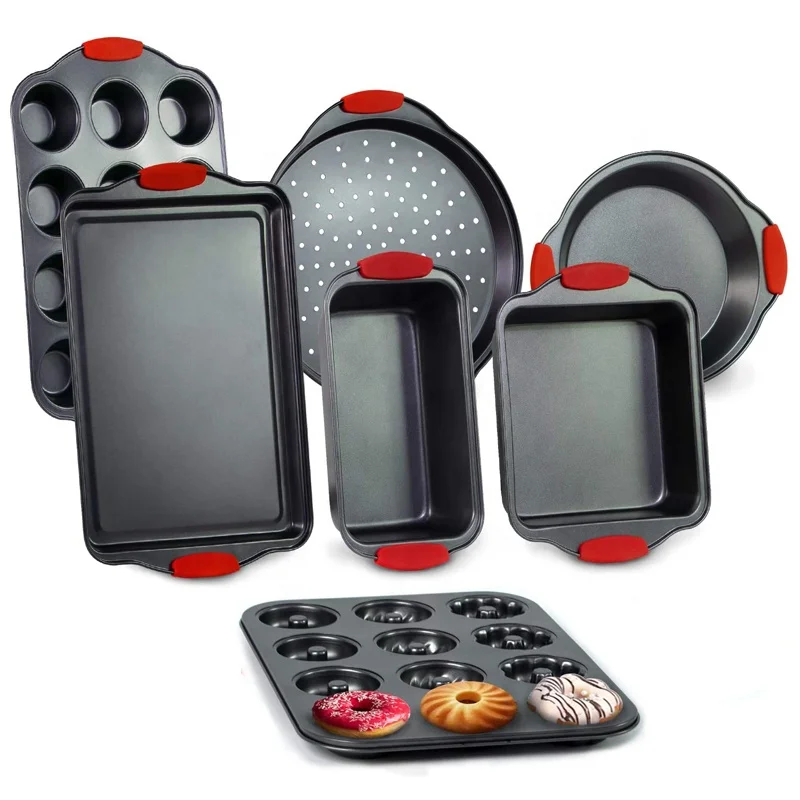 OKAY 7 Pieces Bakeware Sets Nonstick Baking Set Food Grade Baking Sheets With Silicone Handles For Baking Cake BK-D6080