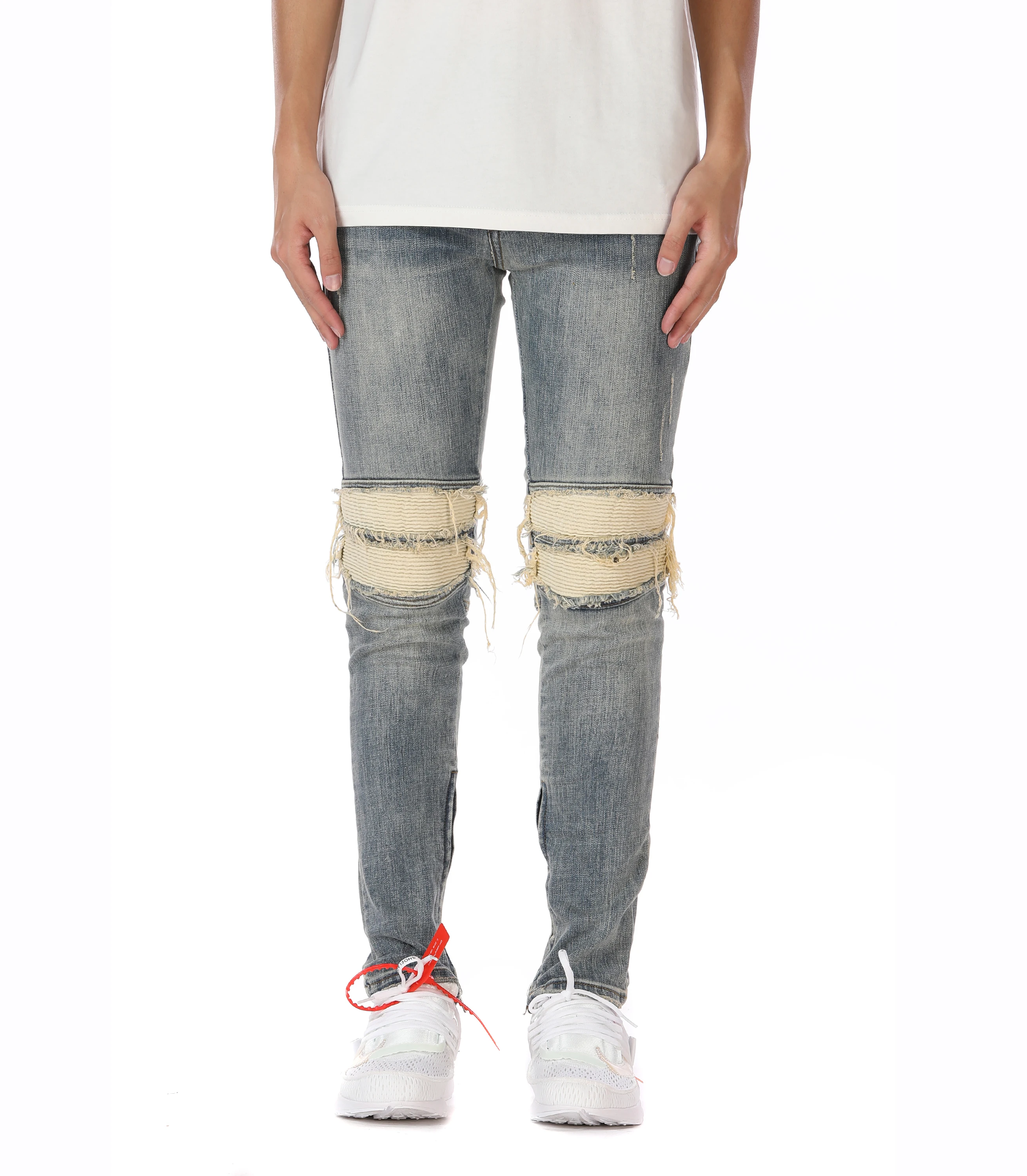 Мужские узкие байкерские джинсы, синие модные облегающие эластичные джинсы на молнии