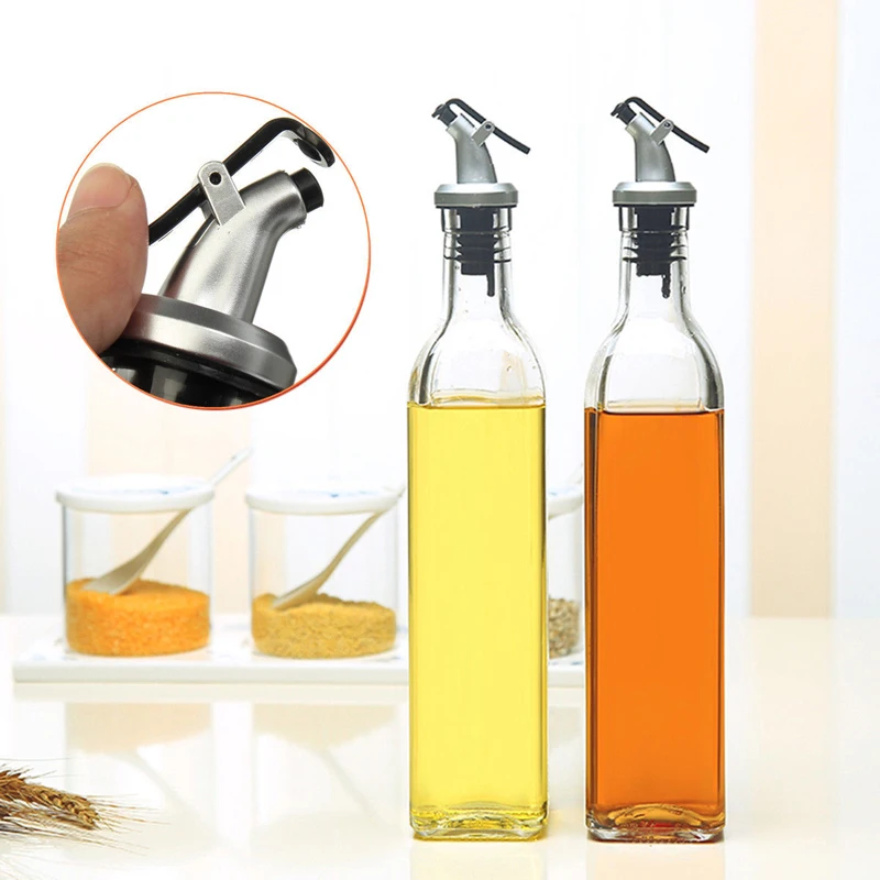 High Quality 500ml Oil Cruet Condiment Easy Pour Glass Bottle with Non-Drip Lid for Cooking Olive Oil Vinegar & Juice