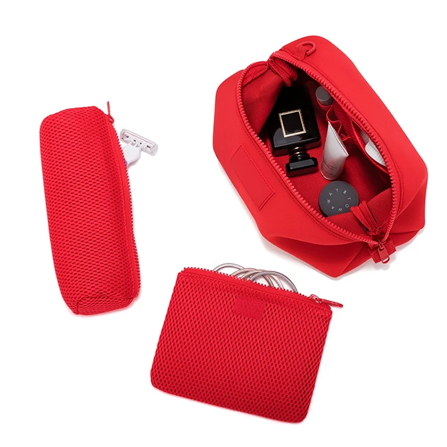Custom sport neoprene toilet bag cosmetic pouch with removable zipper pouch neoprene makeup bag