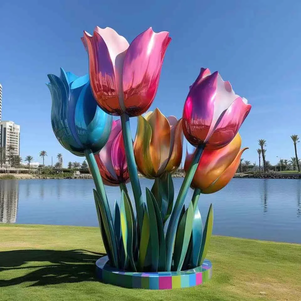 Modern popular city decoration large size beautiful colorful stainless steel tulip sculpture