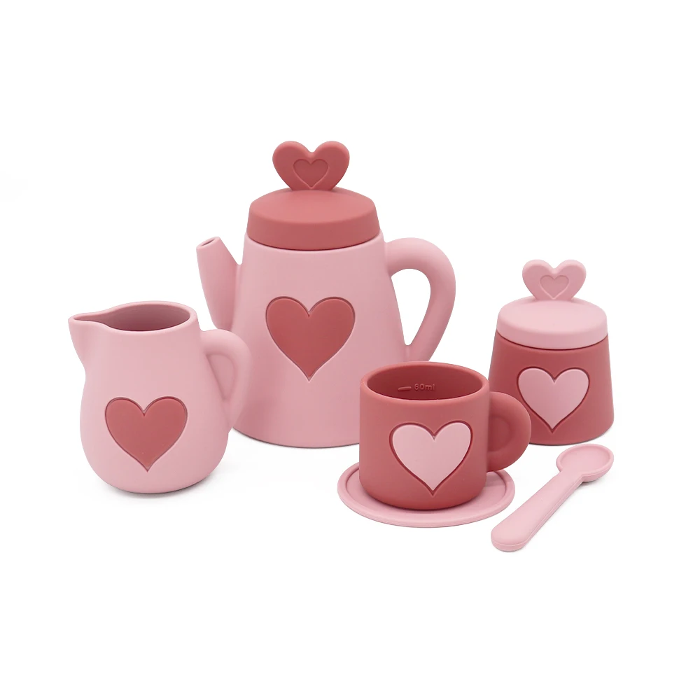 Factory BPA Free Cute Educational Silicone Kitchen Kids Pretend Play Tea Set Toy For Kid