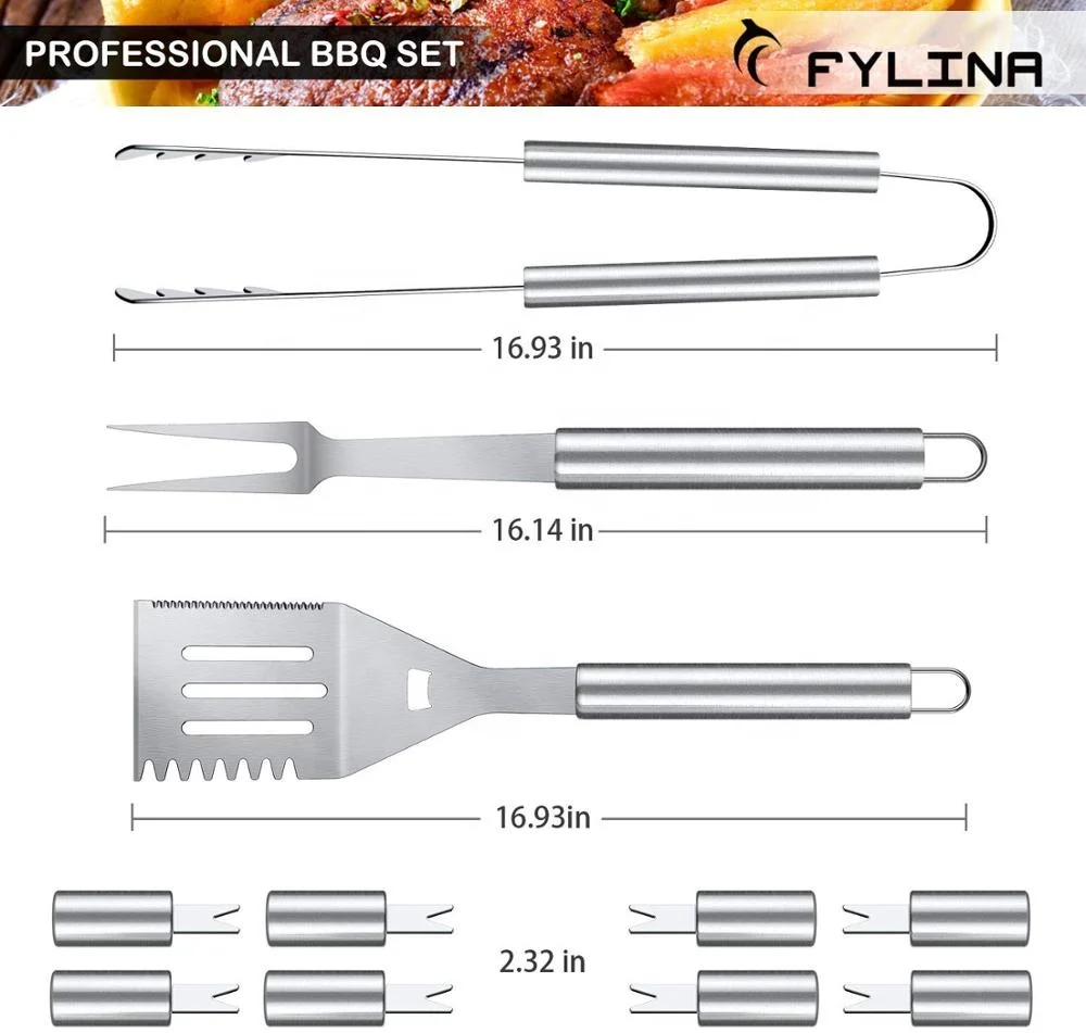
Stainless Steel Barbecue Grilling Accessories with Aluminum Case, Spatula, Tongs, Skewers BBQ Grill Tool Set Premium Grilling Accessories for Barbecue