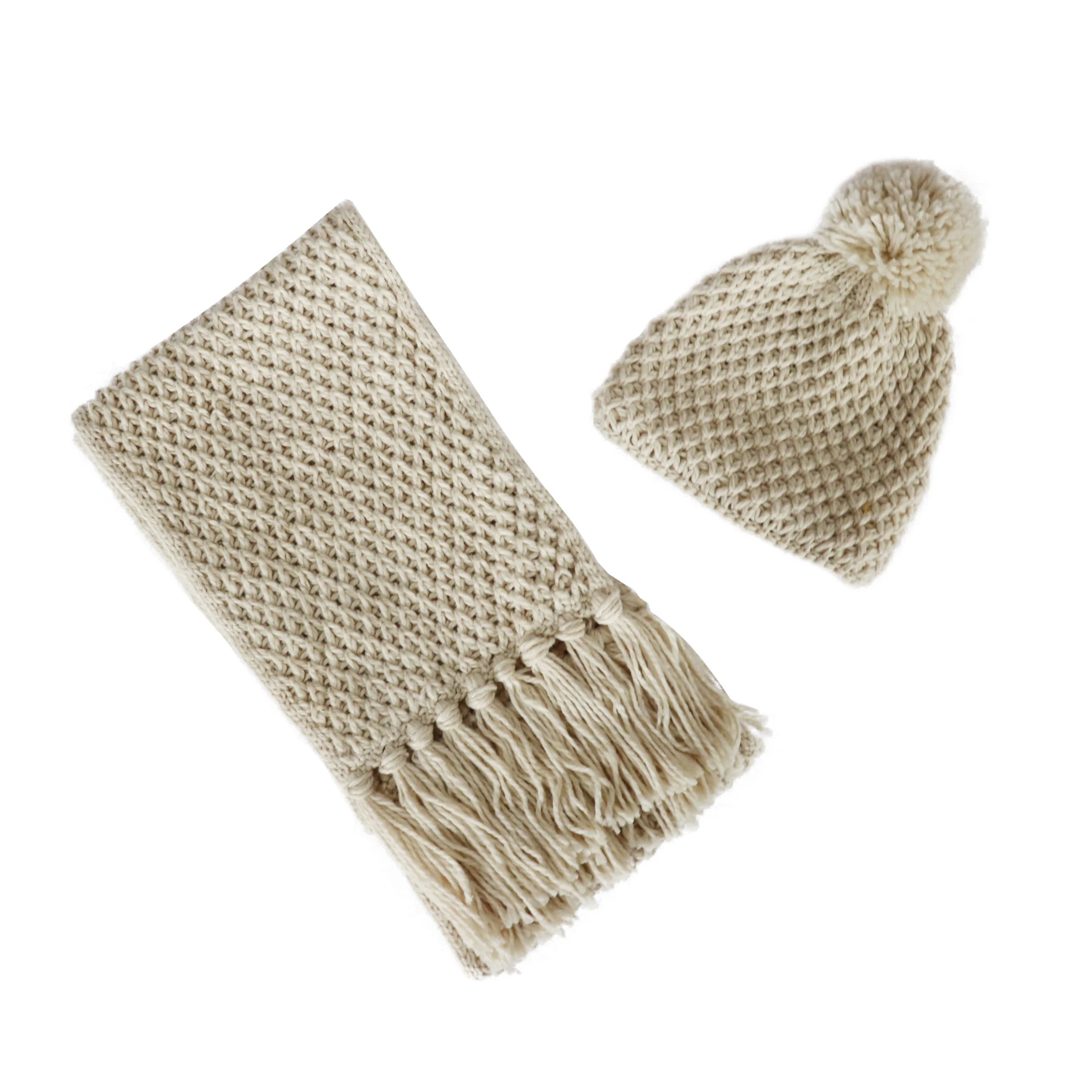 warmly winter autumn spring fashionable customized  soft Acrylic knit hat/beanie ans Scarf set for women