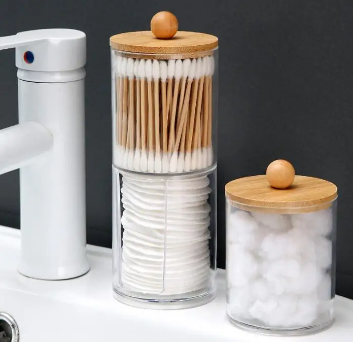 2024lid container  acrylic cotton pad swab holder apothecary jar storage holder