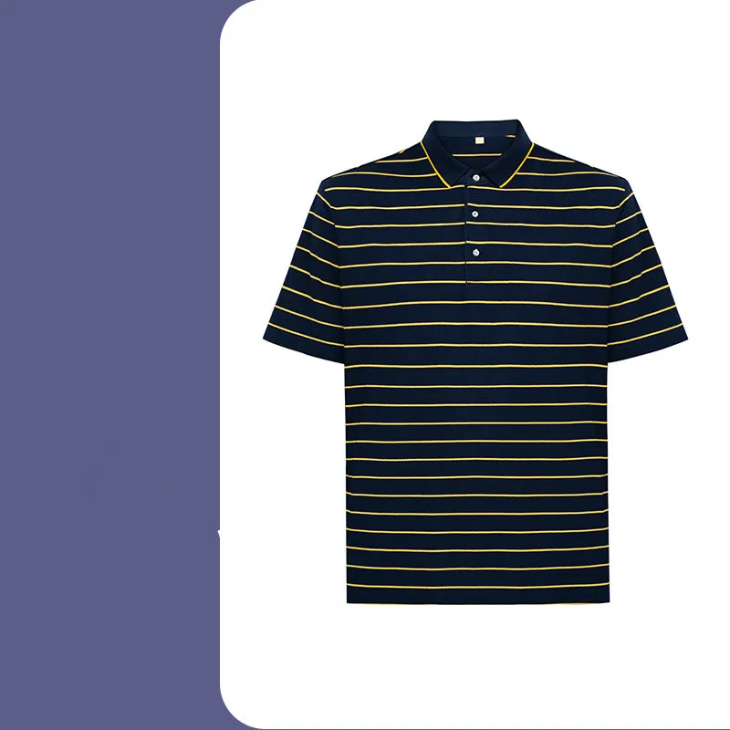 75 % Cotton 25% Polyester 3 Buttons Placket Turn Down Collar Pinstriped Shirts Custom Logo Short Sleeve Polos For Men