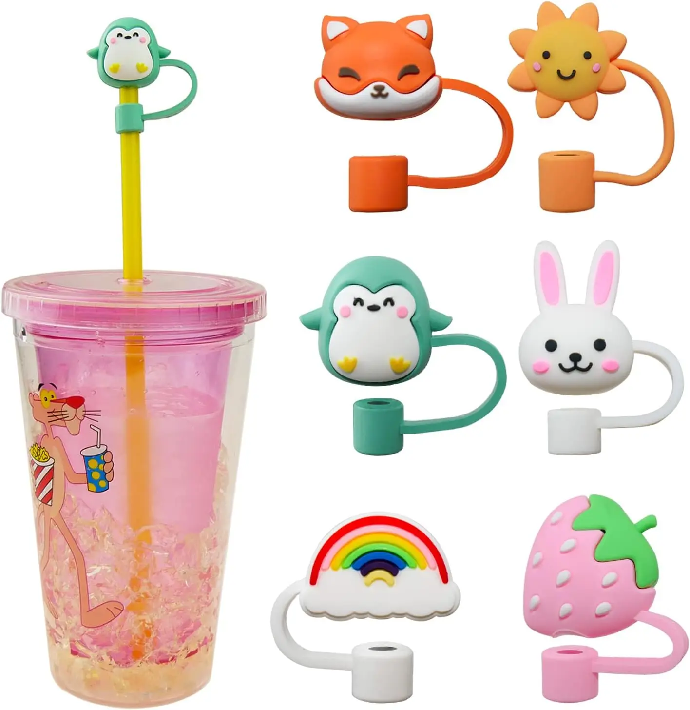 Cute Colorful Silicone Reusable Drinking Straw Lids for Cup Dust-Proof Straw Plugs for Straw Tips for 6-8mm