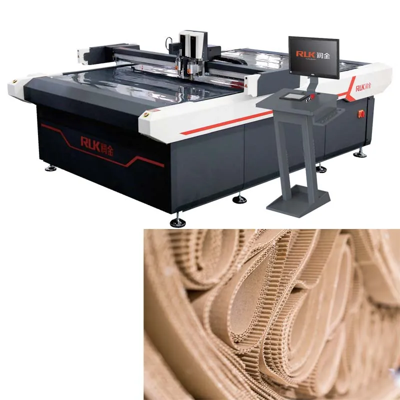 China RUK package lining flatbed cutter pe film cutting machine/box sample PVC felt table box making machine for corrugated card