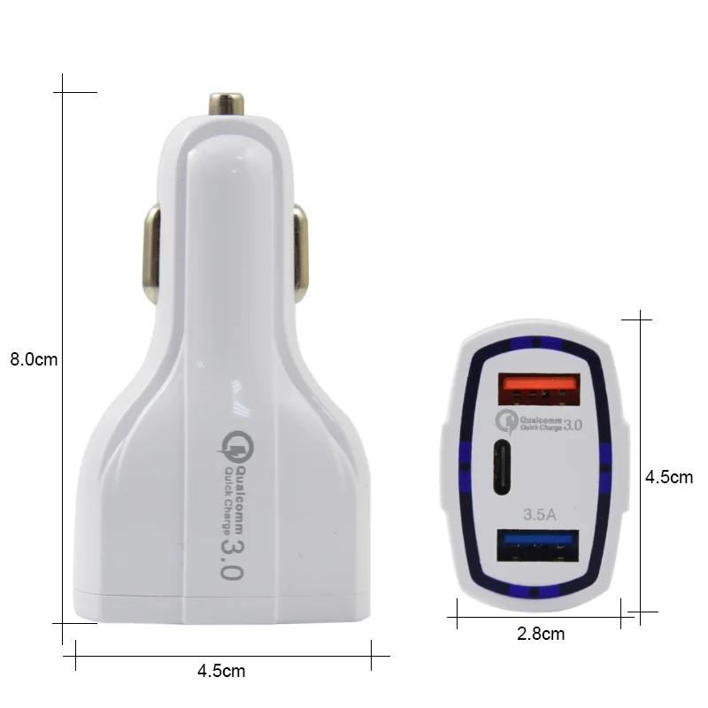 Multi Portable USB Type C Car Phone Charger USB Adapter Pd 20W Qc 3.0  3.5A  3 In 1 Fast Charging  Car Charger