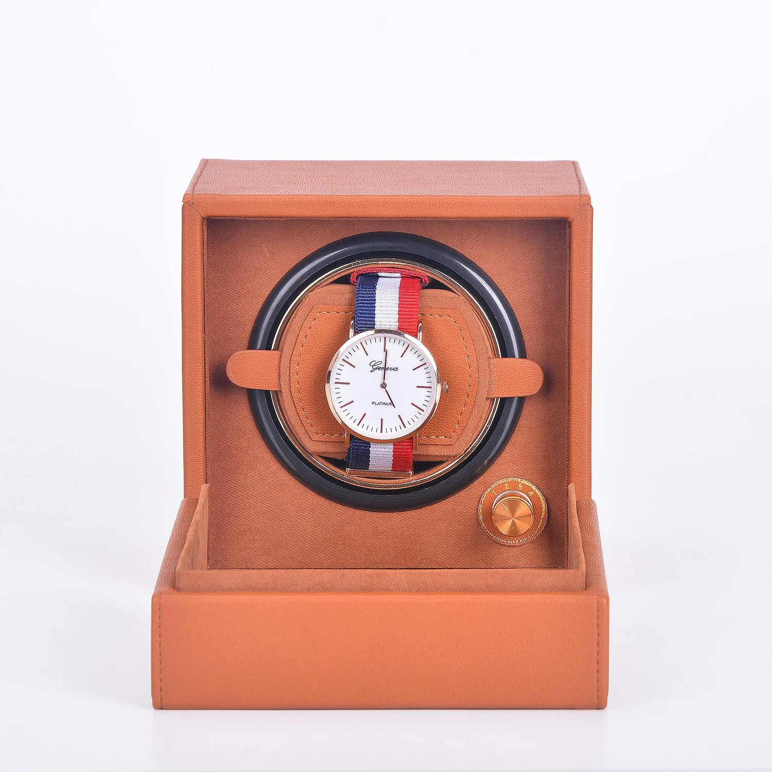 High Quality PU Leather Single Automatic Shaker Watch Winder Case Box With Battery Powered Or AC Adapter