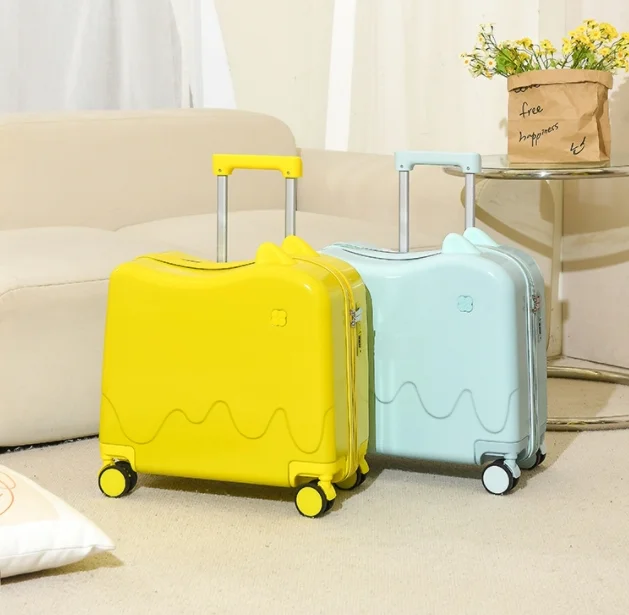 ALL PASS Wholesale 18 inch universal wheels children riding luggage portable cartoon ice cream light kids luggage