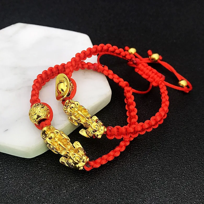 Unisex  Wristband Wealth Health Good Luck Charm Pixiu Bracelet  Feng Shui Red Rope Braided Bracelet for Women Men